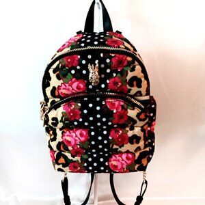 LIKE NEW 💥 BETSEY JOHNSON SMALL BACKPACK Black Polka Dot with Roses ~ Adorable!